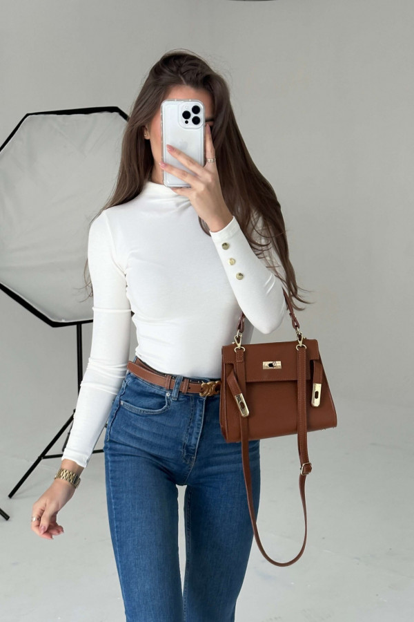 Gładki półgolf z guzikami biały