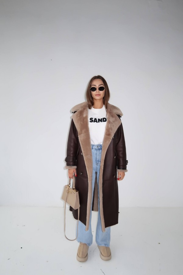 Kożuch Toro midi brązowy