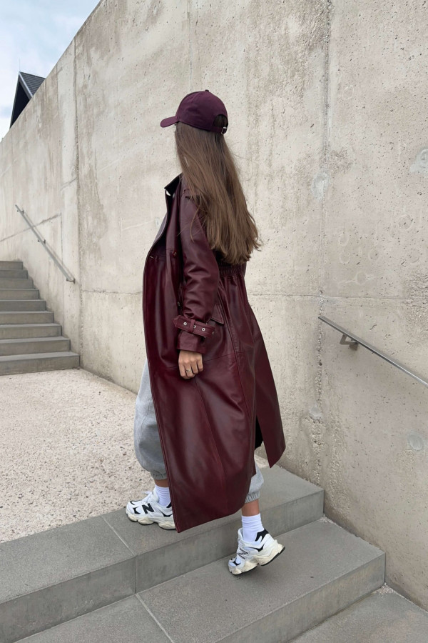 Płaszcz skórzany Toro bordowy