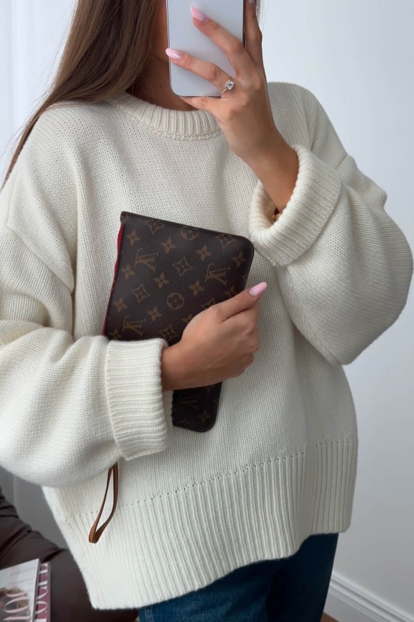 Sweter z wełną merynosa PREMIUM kremowy