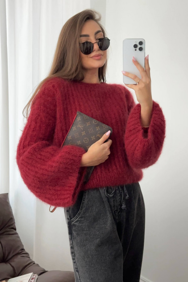 Sweterek 81% superkid mohair Yarn bordowy