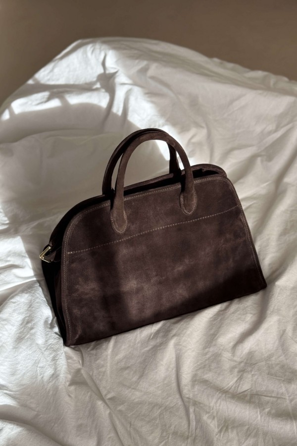 Skórzana torebka zamszowa ROW PREMIUM czekoladowa