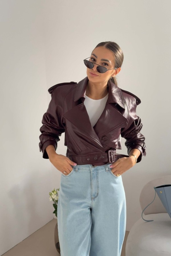 Kurtka oversize ze skóry naturalnej bordowa