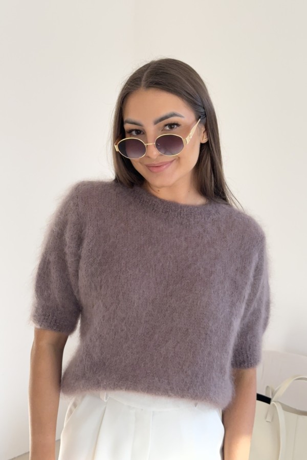 Sweter z krótkim rękawem 81% kid moher mokka