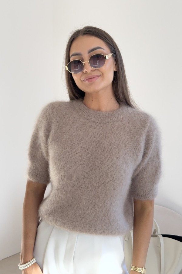 Sweter z krótkim rękawem 81% kid moher beż