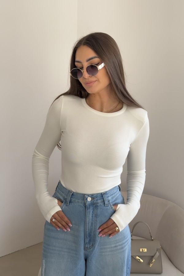 Gładka bluzka z długim rękawem i poduchami na palec biała