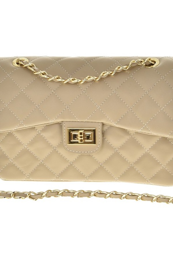 Torebka Chanelka ze skóry naturalnej beżowa