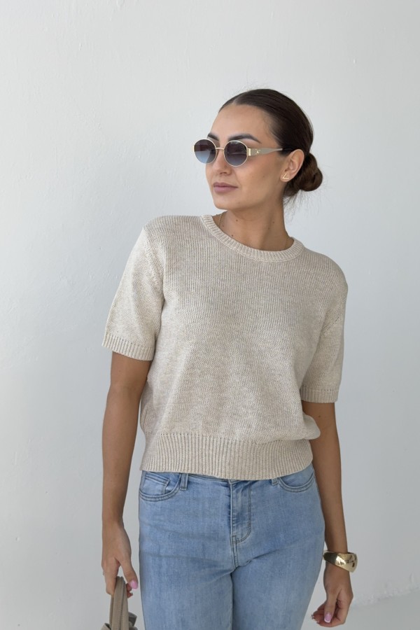 Bluzka sweterkowa z bawełny beżowa