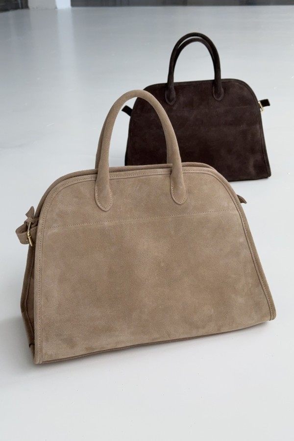 Skórzana torebka zamszowa ROW beżowa