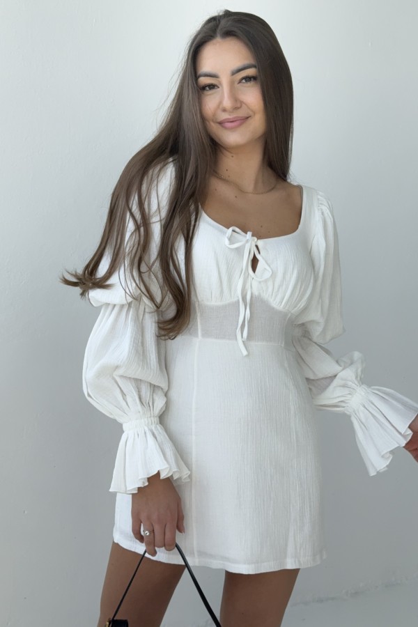 Sukienka z bufiastymi rękawami z bawełny