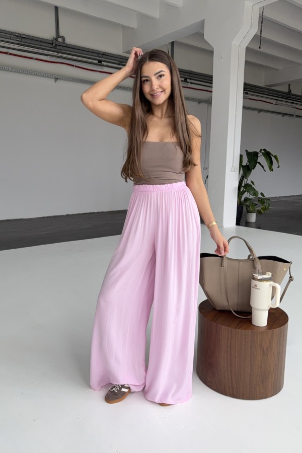 Spodnie z wiskozy prosta nogawka jasno- różowe