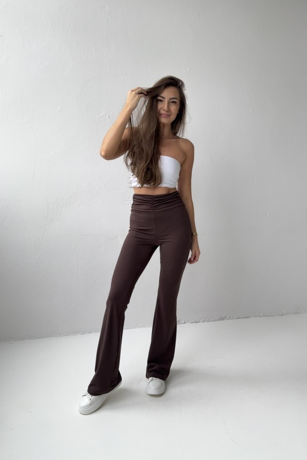 Spodnie z modelującym marszczeniem Mona czekolada