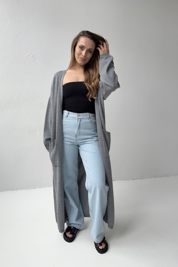 Kardigan 100% wełna merynosowa szary