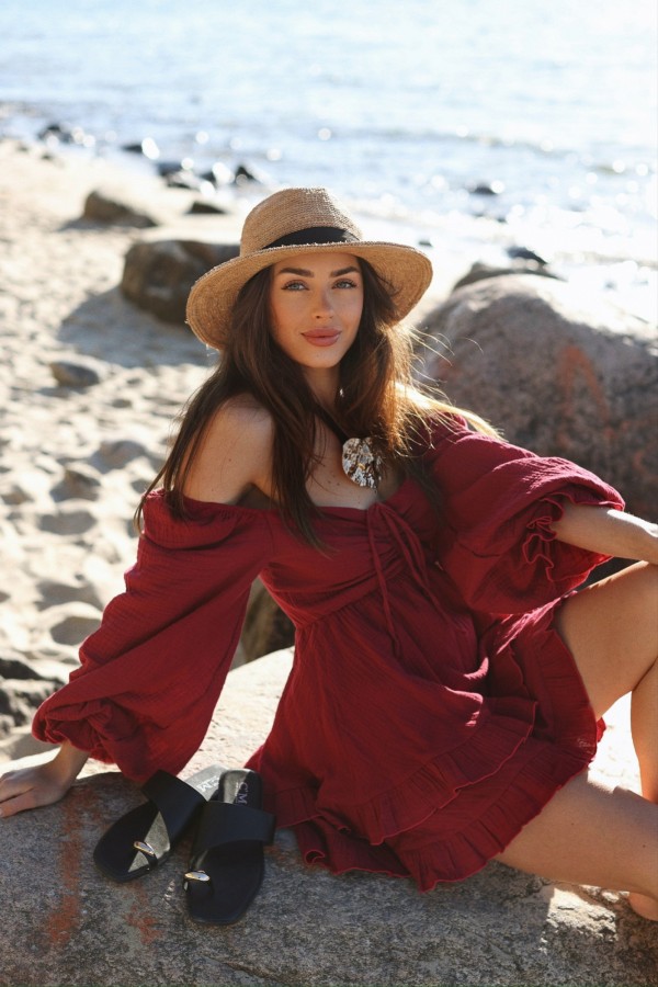 Sukienka muślinowa Linda bordowa