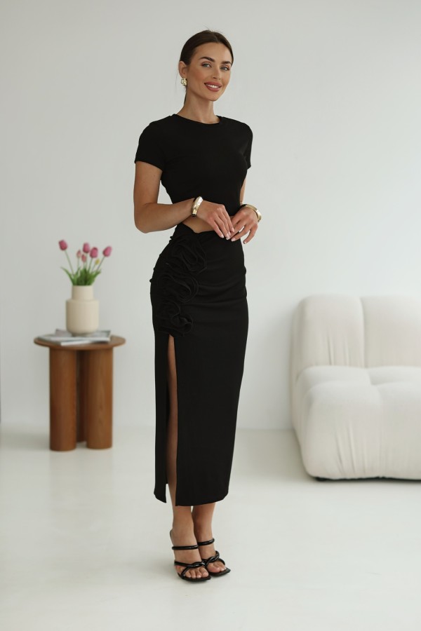 Komplet Lizbona w prążek z różami czarny