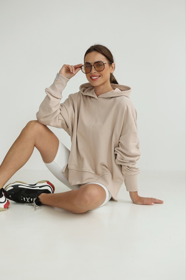 Bluza z kapturem i przeszyciem Canelo beżowa