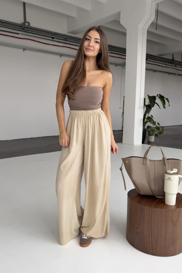 Spodnie z wiskozy prosta nogawka beżowe