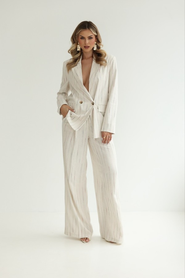 Spodnie prosta nogawka w paski beżowe