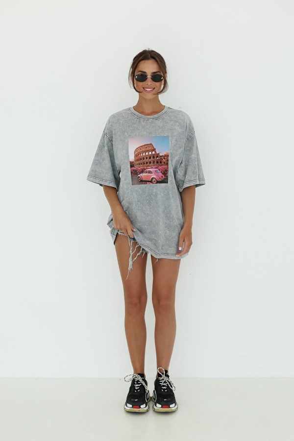 T-shirt z nadrukiem rzym szary melanż