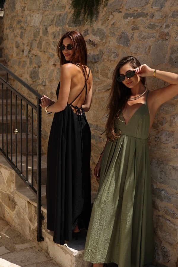 Sukienka Marita maxi na ramiączkach oliwkowa