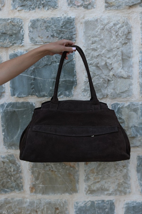 Zamszowa skórzana torebka Aria czekoladowa