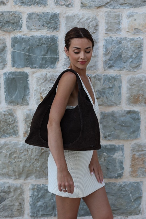 Zamszowa torebka z naturalnej skóry Midi Arlette czekoladowa