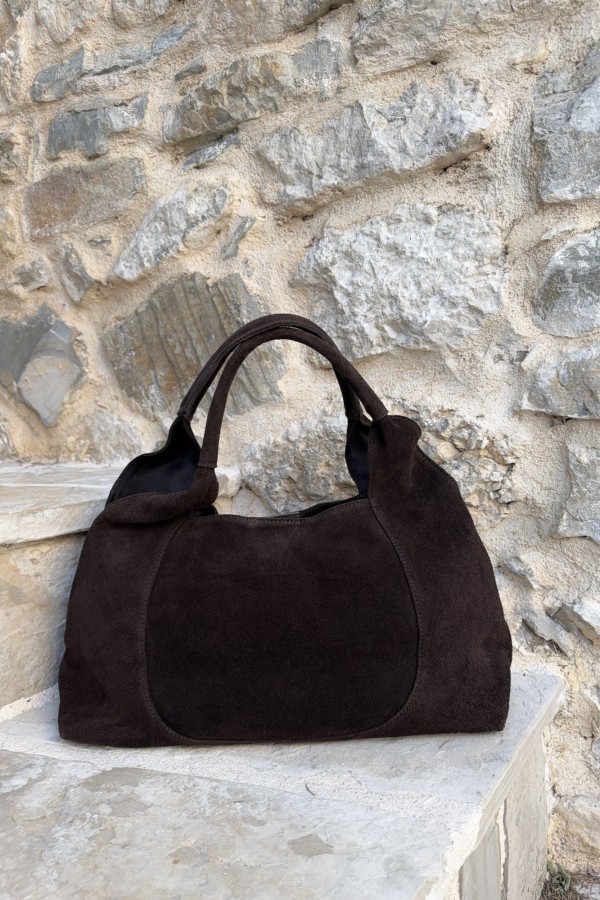 Zamszowa skórzana torebka maxi Arlette czekoladowa