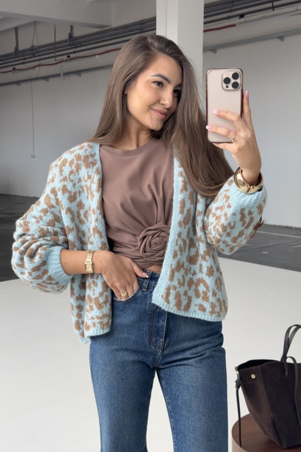 Kardigan w panterkę błękitno-brązowy