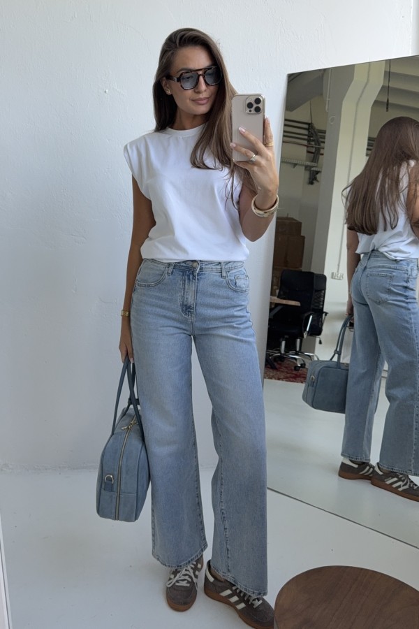 Jeansy Solis o prostym kroju jasno-niebieskie