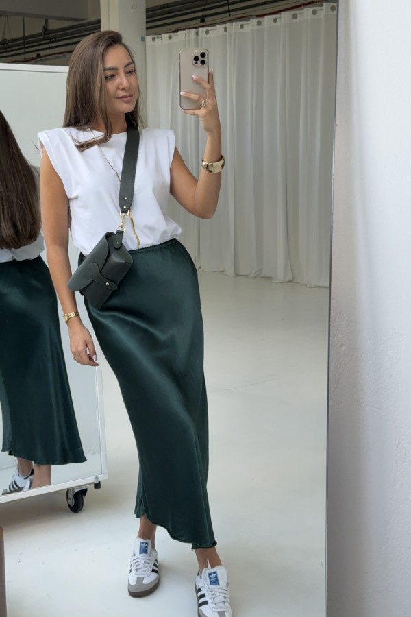 Spódnica satynowa 100% wiskoza butelkowa zieleń