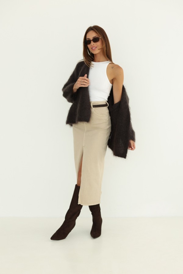 Spódnica midi jeansowa z wysokim stanem beżowa