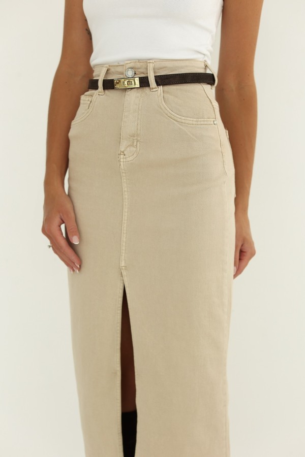 Pasek ze skóry naturalnej ze złotą klamrą zamszowy gorzka czekolada