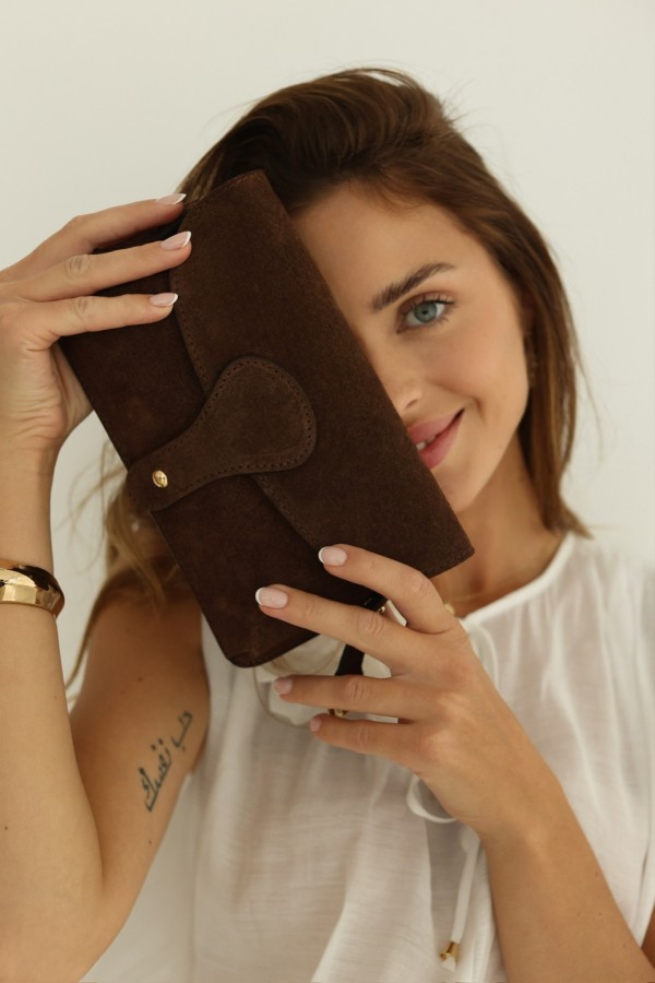 Torebka zamszowa VERA PELLE czekoladowa