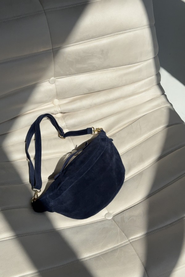 Nerka skórzana zamszowa Luna granatowa