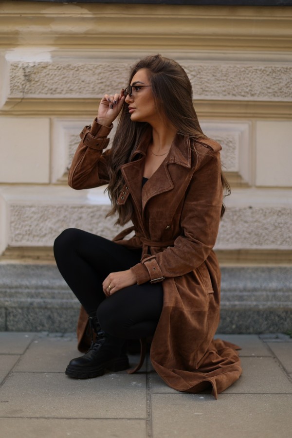 Płaszcz skórzany zamszowy Toro camel