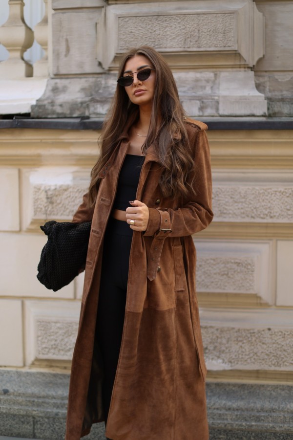 Płaszcz skórzany zamszowy Toro brązowy