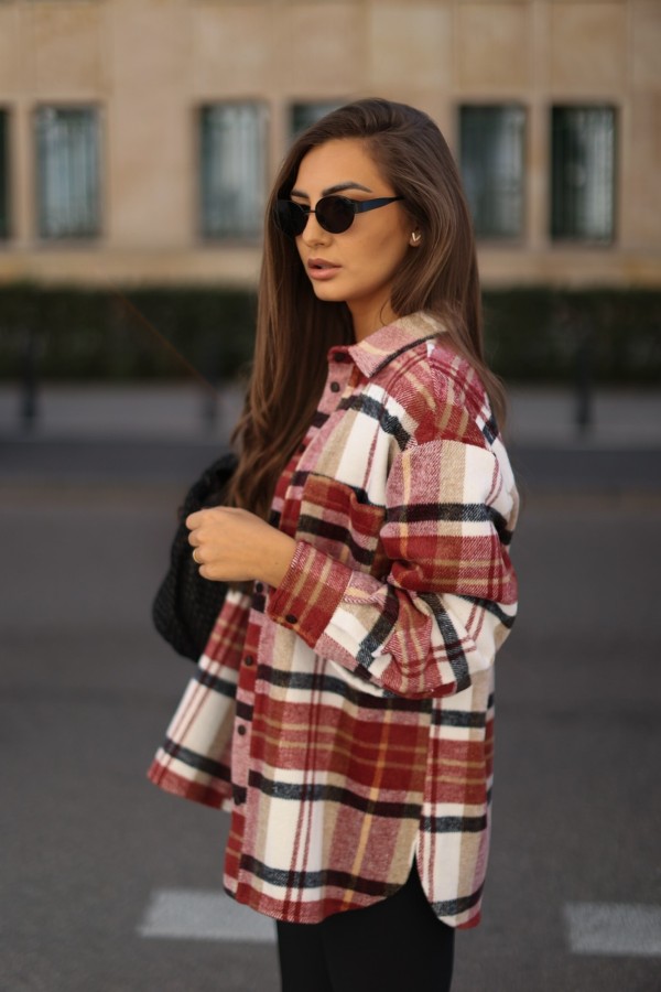 Grubsza koszula w kratę Nazi czerwona