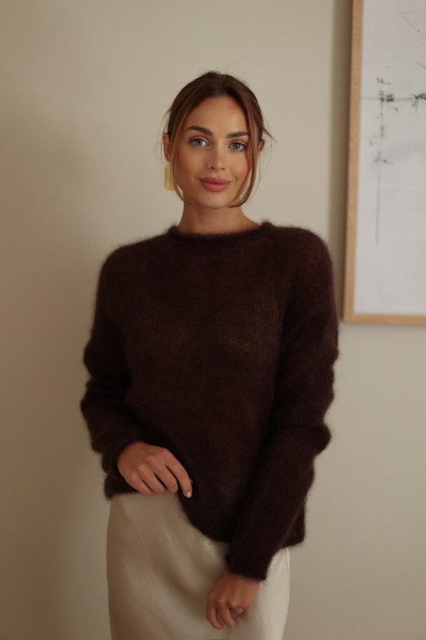 Sweter premium z kid moheru 80% Sofi czekolada