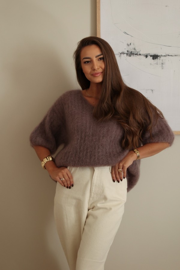 Sweter 81% kid moher dekolt V fango