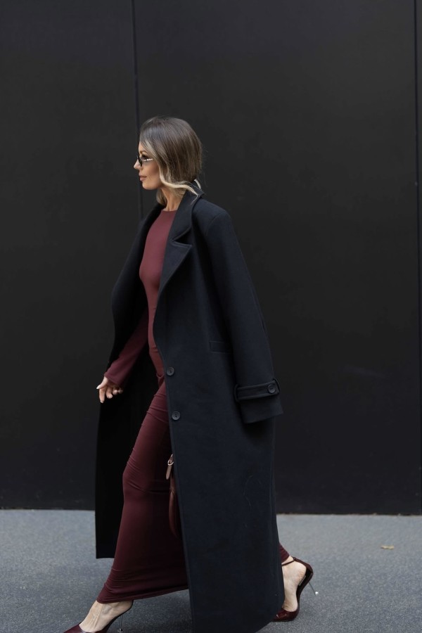 Długi płaszcz oversize z wełną czarny