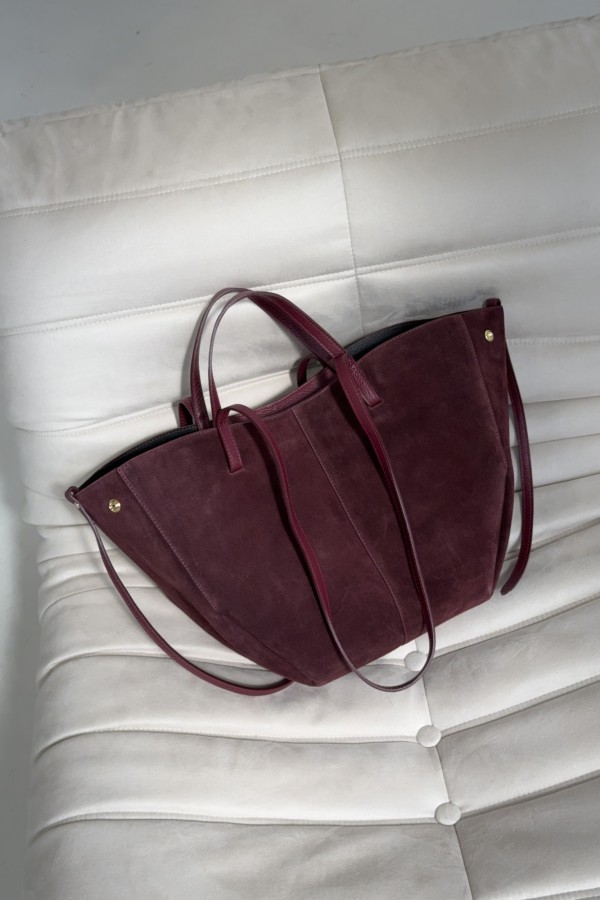 Skórzana torebka zamszowa Poli maxi wino