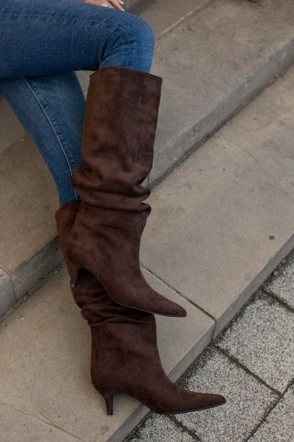 Kozaki Maroon na niskim obcasie czekoladowe