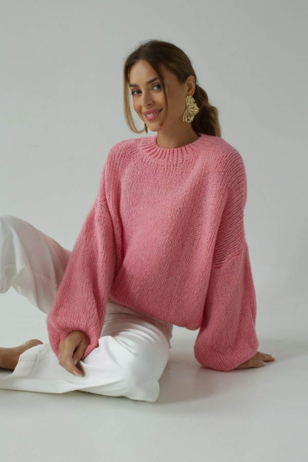 Sweter z moherem i wełną Candy różowy