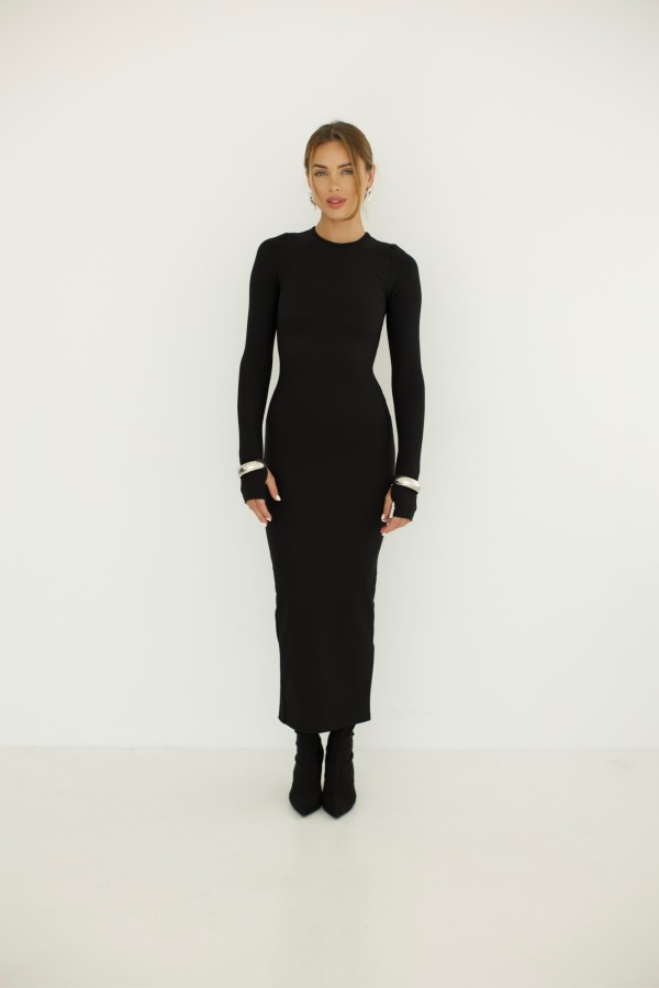 Długa sukienka w prążek czarna