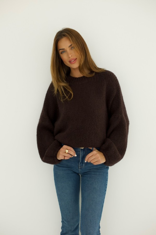 Sweter z moherem i wełną Candy czekolada