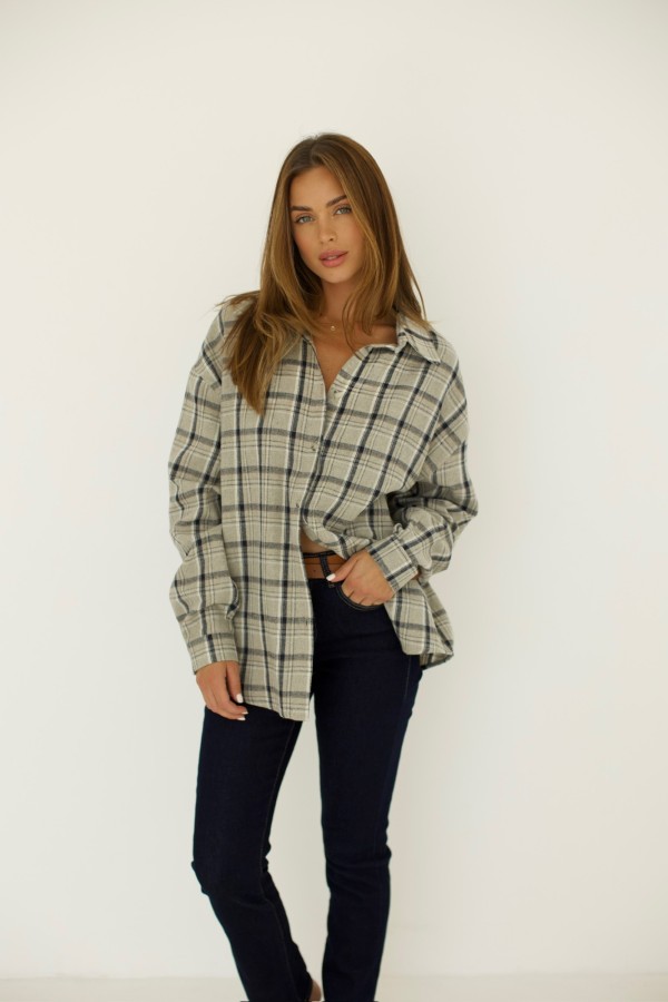 Koszula flanelowa w kratę popielata