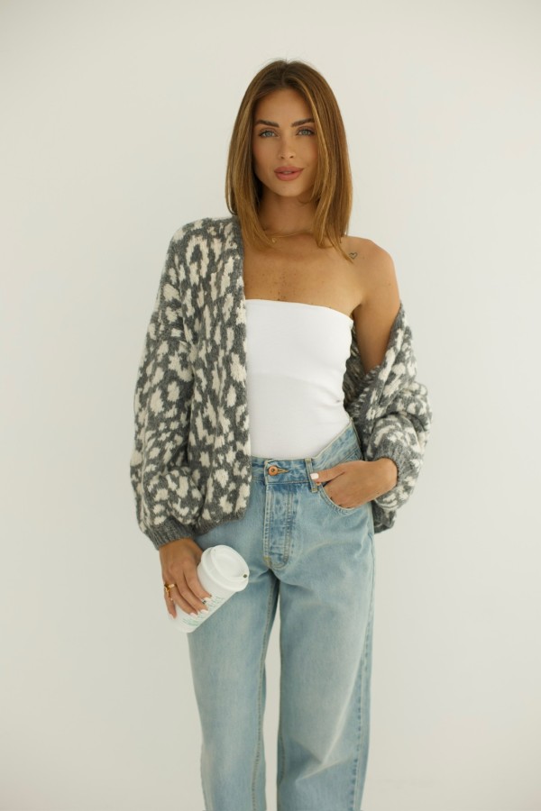 Kardigan w panterkę szary