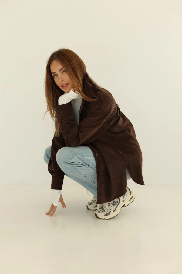 Koszula sztruksowa oversize czekolada