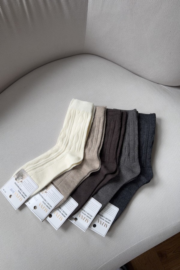Skarpetki 5-pak wełna merino cieńsze w warkocz