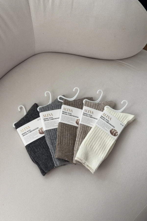 Skarpetki 5-pak wełna merino w gruby prążek